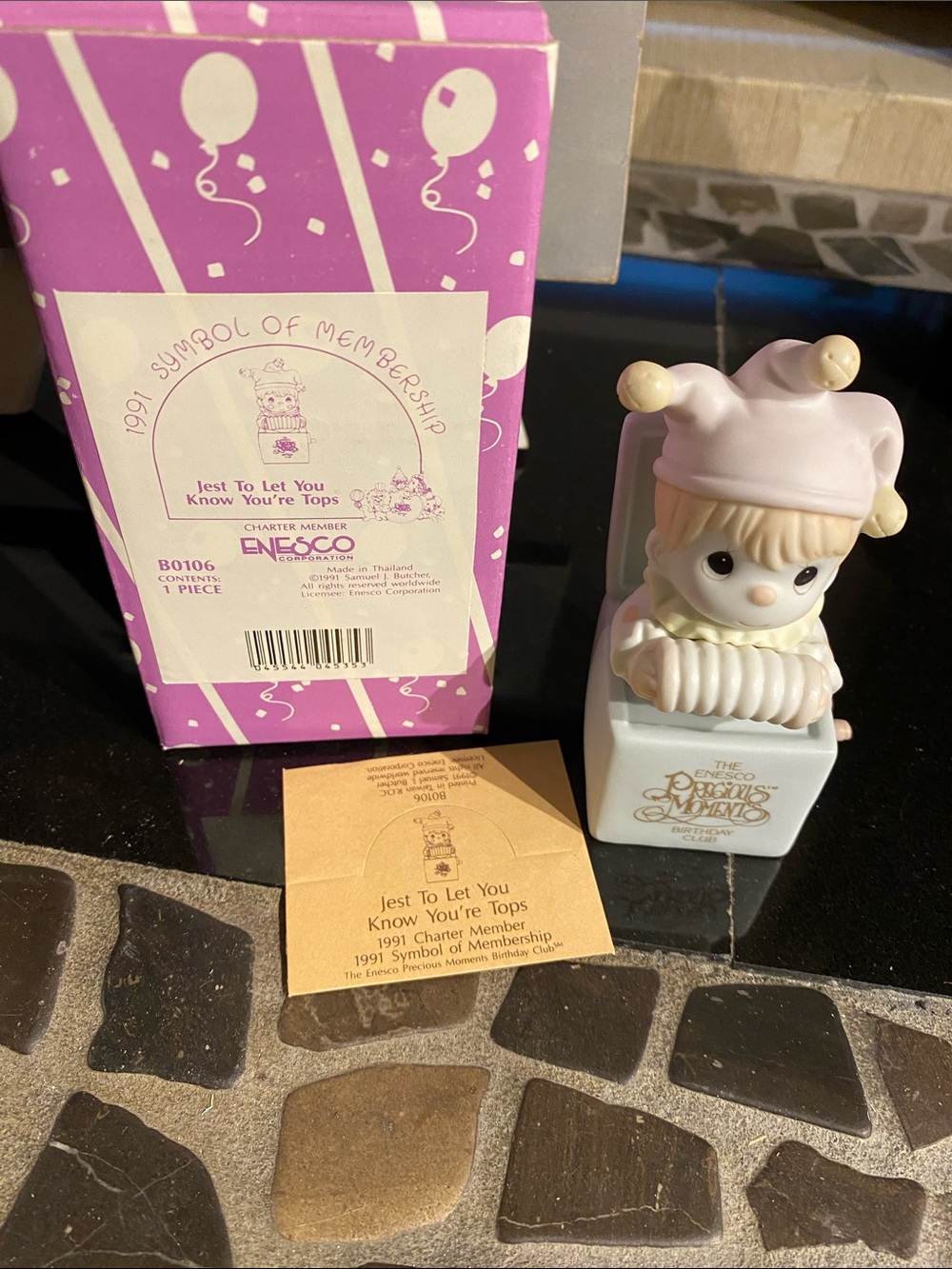 Precious Moments Pink Clown/Jester Figurine on Box Base